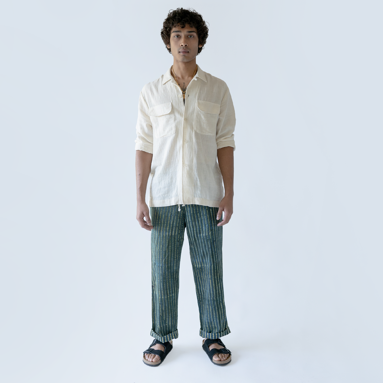 Dada Pants Green Stripe Blockprint